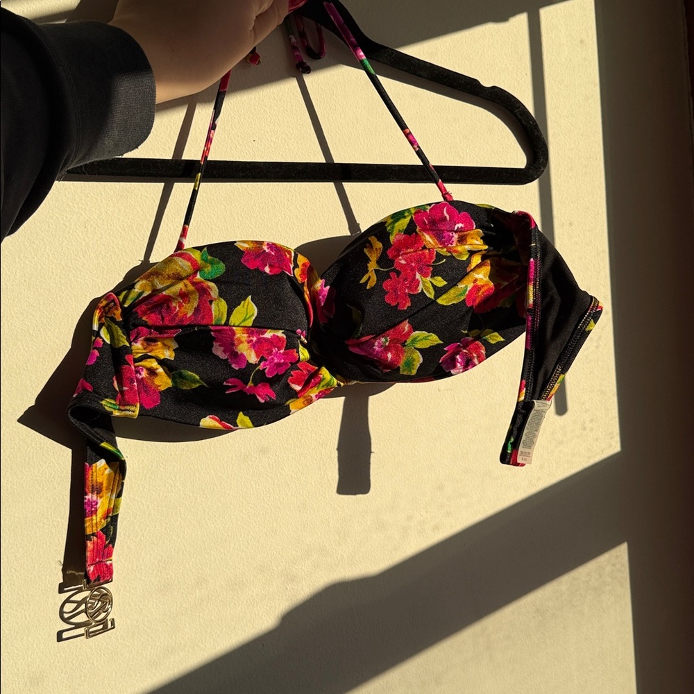 Victoria's Secret Floral Bikini Top - Black, Pink, Yellow